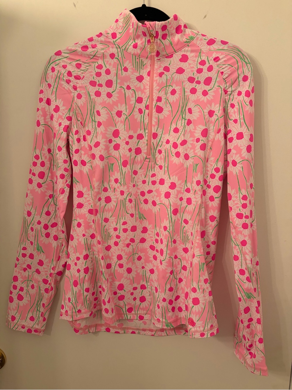 Lilly Pulitzer Pink Floral Half-Zip Long Sleeve Top